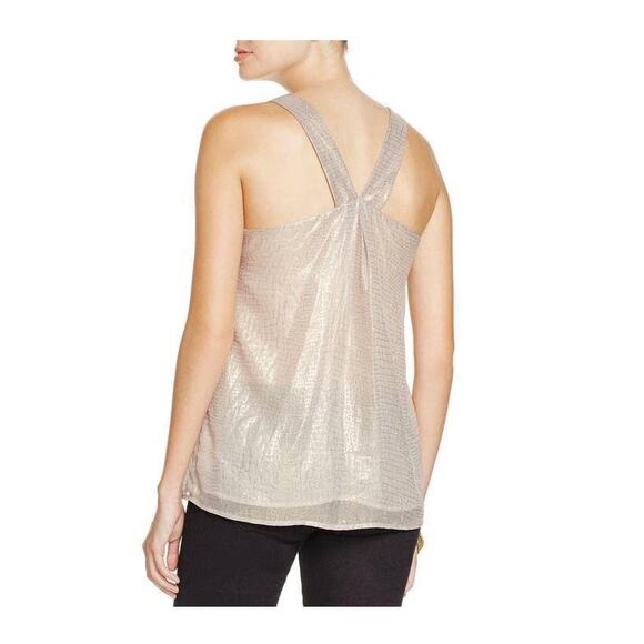 Joie Mirla Gold Metallic Shimmer Sleeveless Blouse XS Croc Print Holiday - Picture 1 of 8